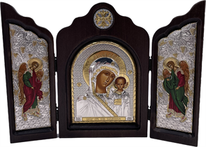 Икона Божьей Матери Казанской, триптих, шелкография, «золотой» декор, «серебро»