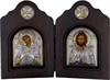 Икона Божьей Матери Семистрельная и Спаситель, диптих, шелкография, «золотой» декор - фото 6677
