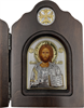 Икона Божьей Матери Семистрельная и Спаситель, диптих, шелкография, «золотой» декор - фото 6678