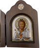 Икона Божьей Матери Казанской и Спаситель, диптих, шелкография, «золотой» декор, «серебро» - фото 6715